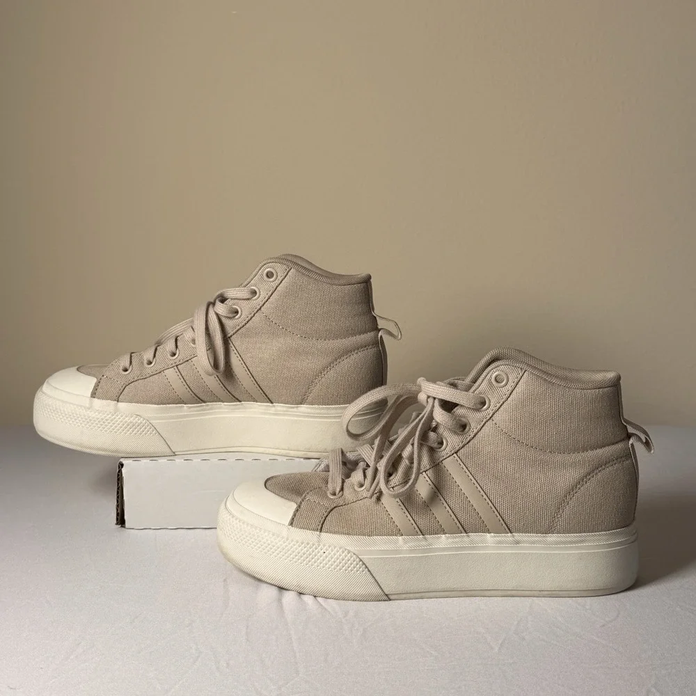 Women Adidas Bravada Platform 2.0 High Top Shoes Beige 7.5  Minimalist Normcore